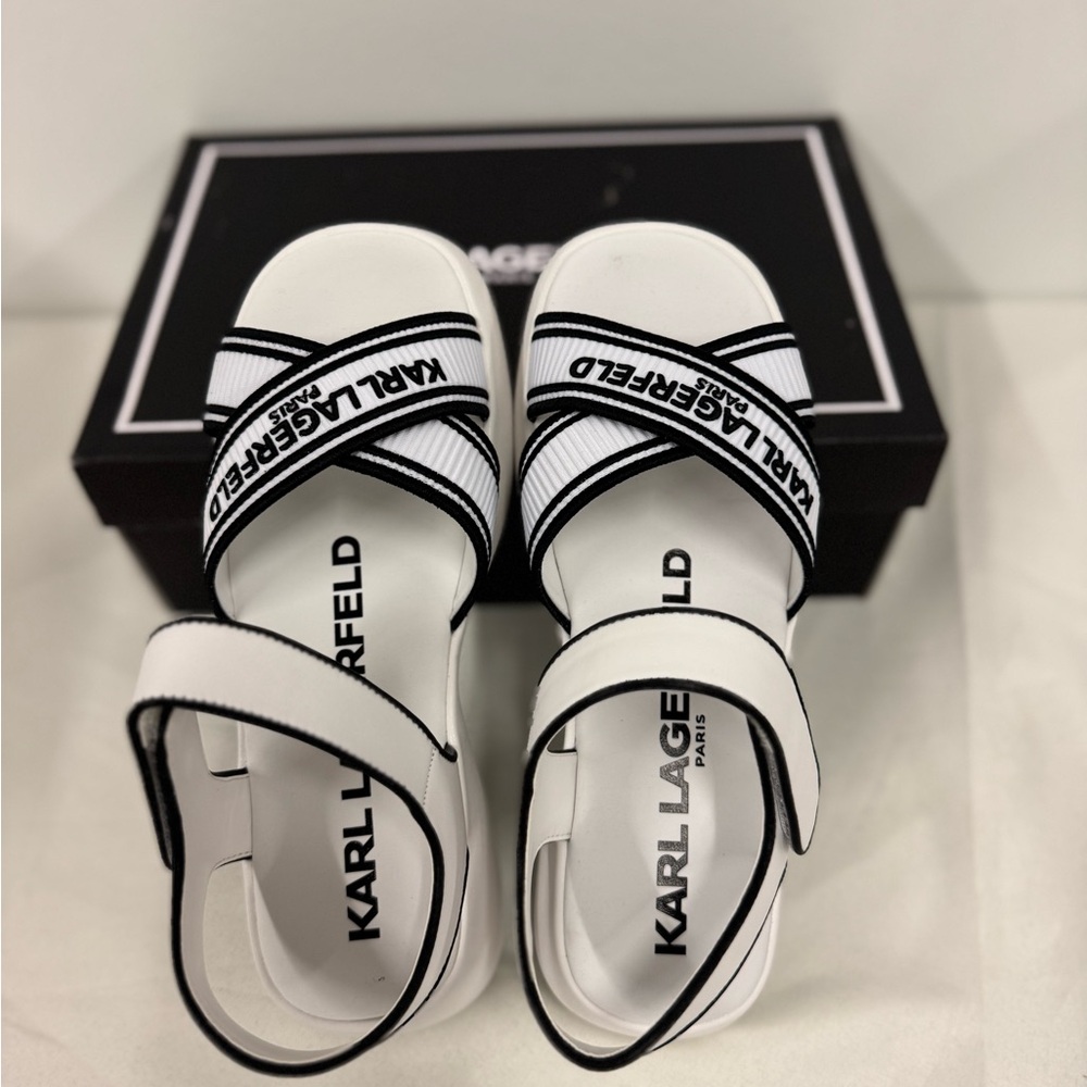 Karl Lagerfeld women flat form wadges White and Black Sandals